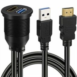 Usb 3.0 & hdmi à hdmi + USB3.0 aux Extension Dash Panel étanche voiture montage encastré câble pour