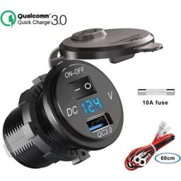Prise de Chargeur usb 12V/24V, Chargeur de Voiture Quick Charge 3.0 Prise Intégrée Adaptateur