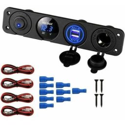 4 en 1 Marine Switch Panel, 12V 4.2A Dual usb Socket Chargeur Prise de Courant et led Voltmètre et