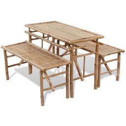 Table avec 2 bancs 100 cm Bambou Vidaxl Brun