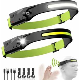 Lampe Frontale, 2Pcs Lampe Frontale LED USB Rechargeable COB XPE Induction Étanche, Torche Frontale