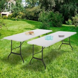 Lot de 2 tables pliantes portables 180 cm pour camping ou réception - Gris