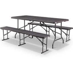 Table pliante - Ensemble Table de Camping 2 Bancs - 180x75x74cm - valise de transport - Noir