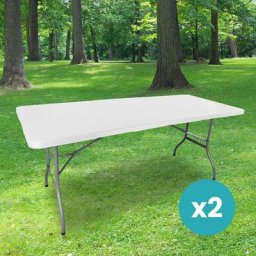 Skylantern - Lot de 2 Tables Pliantes de Camping 180 cm Rectangulaire Blanche - Table de Jardin 8