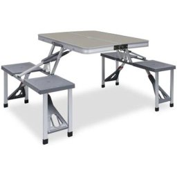 Table pliable de camping avec 4 sièges Acier Aluminium Vidaxl Argent