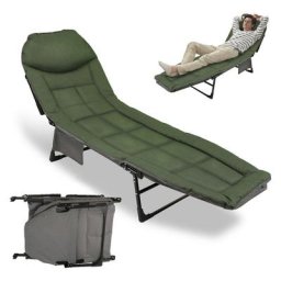 Swanew - Chaise longue carpe Chaise pliante pêche Fauteuil inclinable réglable 200x64x32cm - Vert