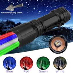 Lampe Torche 4 Couleurs en 1, Lampe de poche Multicolore Rechargeable avec Lumière Rouge Vert Blanc