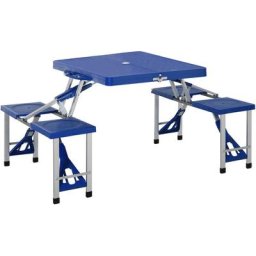 Homcom - Table de camping pique-nique pliante portable en plastique avec 4 sieges bleu - Bleu
