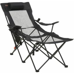 Outsunny - Chaise de camping pliable réglable - repose-pied, porte-gobelets, tétière, pochette, sac