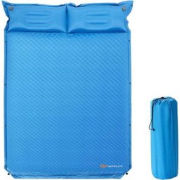 GOPLUS Matelas de Camping Autogonflant 2 Personnes, Tapis de Couchage avec 2 Oreiller de Gonflable,