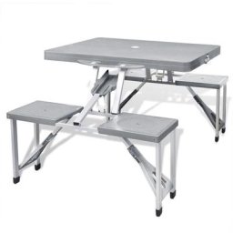 Jeu de table de camping pliable avec 4 tabourets Aluminium gris clair Vidaxl Gris clair