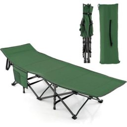 Lit de Camping Pliant 1 Personne Portable en Tissu Oxford avec Tube Métal Charge 272kg, Lit de