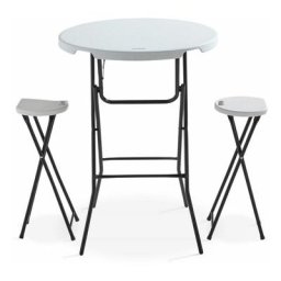 Mange-debout pliable et 2 tabourets pliants - Blanc