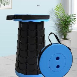 Tabouret Pliant de Camping Portable Tabouret télescopique 6.5-45cm Hauteur Réglable 2626cm Bleu