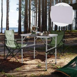 Ml-design - Table de camping jardin pliable + poignée de transport blanc/argent 75x55x68 cm