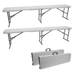 Oxeo - 2 Bancs pliants blancs-Bancs pliants jardin- Bancs pliants Camping - 182X28X43cm - Poignée