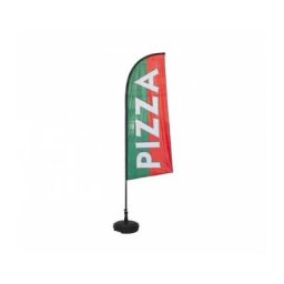 Drapeau pizza de dimensions 225 x 85 cm avec son kit socle plastique et mât - Multicolore