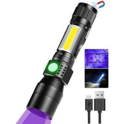 Lampe de poche uv rechargeable, 3 en 1 lampe de poche tactique led à lumière noire uv avec clip de