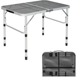 Table de Camping Pliante 90x60 cm Hauteurs Réglable avec Plateau Maillé Cadre en Aluminium Sac de