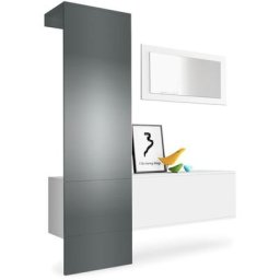 Garderobe Meubles d'entrée Carlton Set 4 Blanc - haute brillance & tons naturels - Panneau