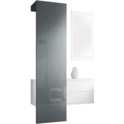Garderobe Meubles d'entrée Carlton Set 2 Blanc - haute brillance & tons naturels - Panneau en Gris