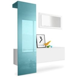 Garderobe Meubles d'entrée Carlton Set 4 Blanc - haute brillance & tons naturels - Panneau en