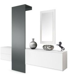 Garderobe Meubles d'entrée Carlton Set 1 Blanc - haute brillance & tons naturels - Panneau