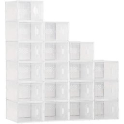 Lot de 18 boites cubes rangement à chaussures modulable avec portes transparentes - dim. 25L x 35l
