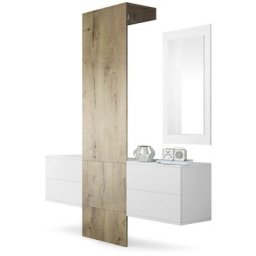 Garderobe Meubles d'entrée Carlton Set 3 Blanc - haute brillance & tons naturels - Panneau