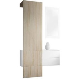 Garderobe Meubles d'entrée Carlton Set 2 Blanc - haute brillance & tons naturels - Panneau en Chêne