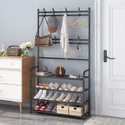 Vinteky - Meuble d'entrée avec Étagère à Chaussures à 4 Niveaux, Porte-Manteau avec Crochets