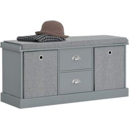 FSR66-DG Banc de Rangement avec Coussin Rembourré, 2 Tiroirs et 2 Paniers Meuble Bas Entrée Commode