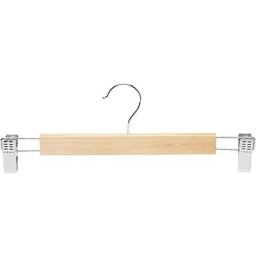 281.2CM-Lot de 10 cintres en bois avec pinces, pour pantalons et jupes, couleur naturelle
