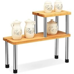 Tagère à Épices, Porte-Épices avec 2 Niveaux en Bambou et Acier inox. Étagère Rangement pour la