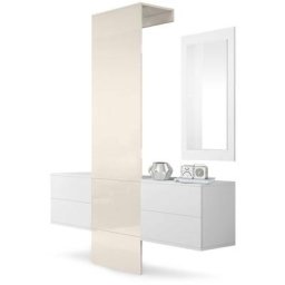 Garderobe Meubles d'entrée Carlton Set 3 Blanc - haute brillance & tons naturels - Panneau