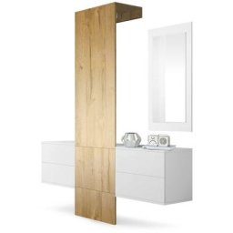 Garderobe Meubles d'entrée Carlton Set 3 Blanc - haute brillance & tons naturels - Panneau
