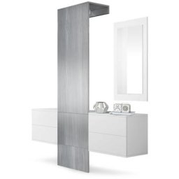 Garderobe Meubles d'entrée Carlton Set 3 Blanc - haute brillance & tons naturels - Panneau en