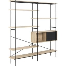 Amil Étagère 5 tablettes de rangement, corps avec porte en métal, noir.