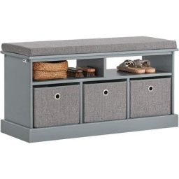 SoBuy FSR67-DG Banc de Rangement avec Coussin Rembourré, 2 Compartiments et 3 Paniers Meuble Bas