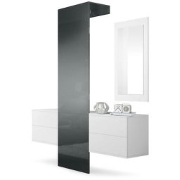 Garderobe Meubles d'entrée Carlton Set 3 Blanc - haute brillance & tons naturels - Panneau en Gris