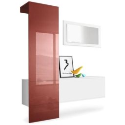 Garderobe Meubles d'entrée Carlton Set 4 Blanc - haute brillance & tons naturels - Panneau en