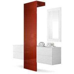 Garderobe Meubles d'entrée Carlton Set 3 Blanc - haute brillance & tons naturels - Panneau en