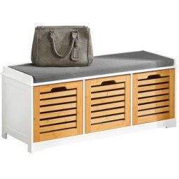 Banc de Rangement avec coussin rembourré et 3 cubes, Meuble d'Entrée Commode à Chaussure Banquette