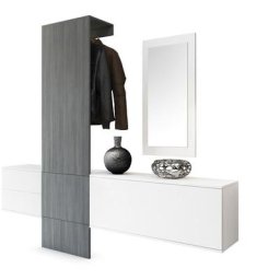 Garderobe Meubles d'entrée Carlton Set 1 Blanc - haute brillance & tons naturels - Panneau en