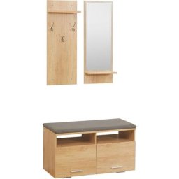 Ensemble de meuble d'entrée - vestiaire d'entrée 3 en 1 - miroir, porte-manteau, banc à chaussures