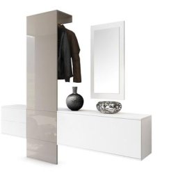 Garderobe Meubles d'entrée Carlton Set 1 Blanc - haute brillance & tons naturels - Panneau en Gris