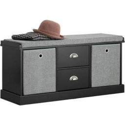 FSR66-SCH Banc de Rangement avec Coussin Rembourré, 2 Tiroirs et 2 Paniers Meuble Bas Entrée