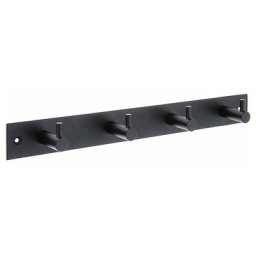Porte manteau mural à 4 crochets en acier noir mat 322mm entraxe 298mm avec vis et chevilles Barre