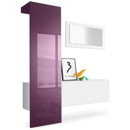 Garderobe Meubles d'entrée Carlton Set 4 Blanc - haute brillance & tons naturels - Panneau en Mûre