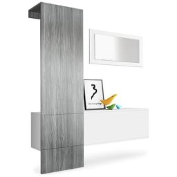 Garderobe Meubles d'entrée Carlton Set 4 Blanc - haute brillance & tons naturels - Panneau en